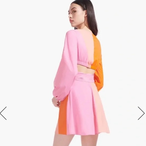 STAUD Gulf A-Line Cutout Dress Orange & Pink - Picture 13 of 14